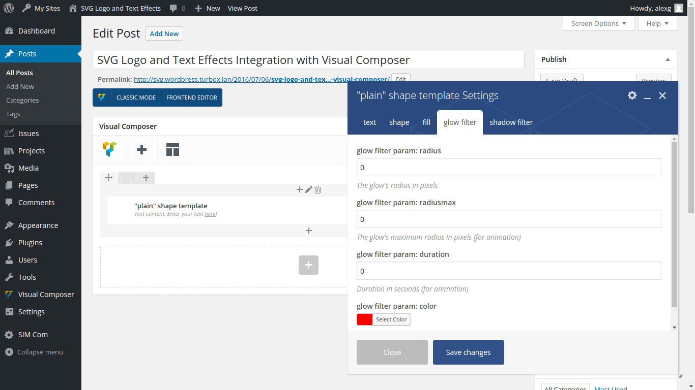 Editing the glow filter arguments