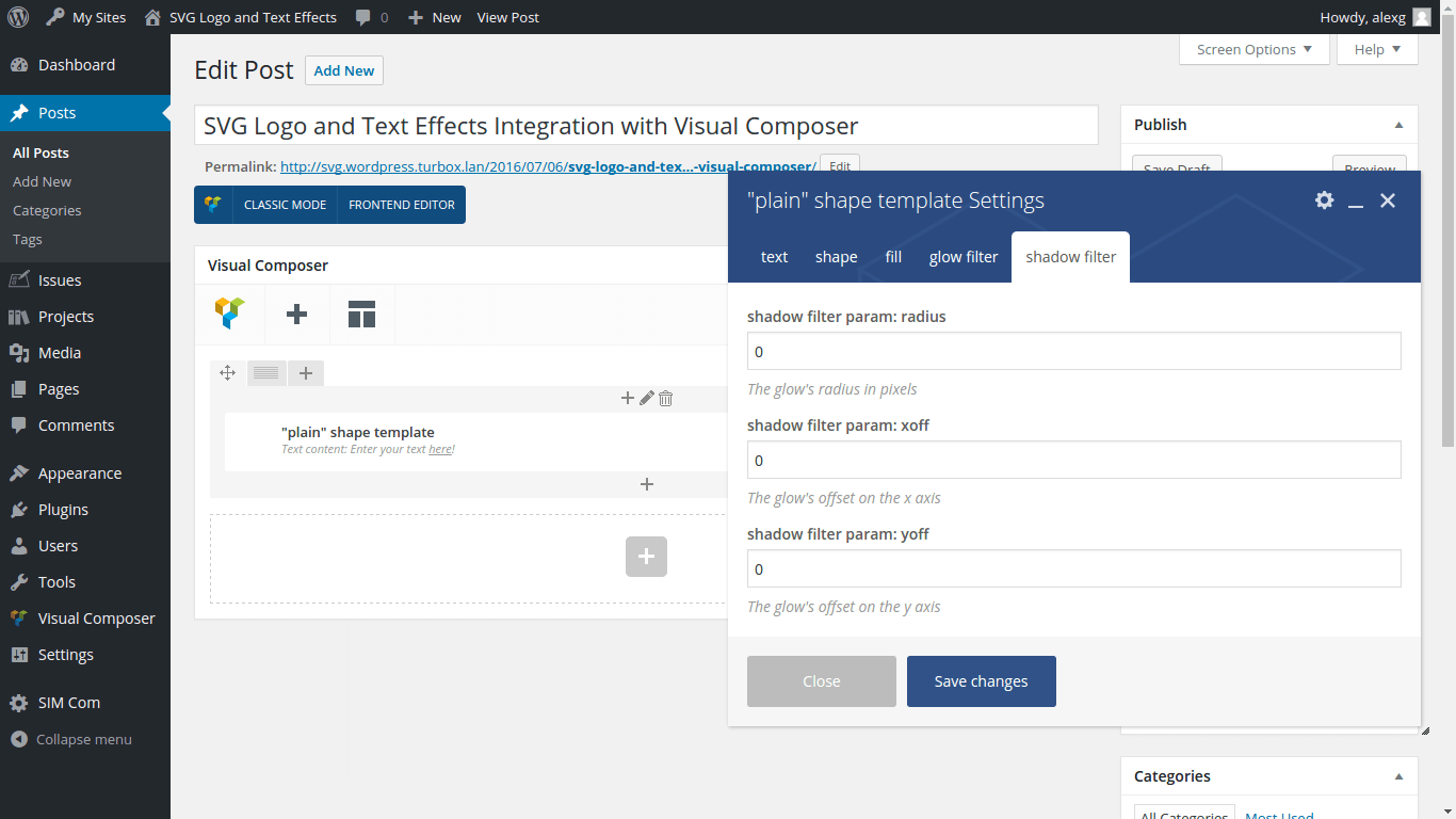 Editing the shadow filter arguments