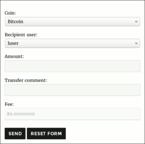 Use the <div class="dashed-slug-wallets move error">Not allowed. Please <a href="/membership-login/">login</a> or <a href="/dashed-slug/subscribe/">signup</a> first!</div> shortcode to display a form that lets the user transfer coins to other users on your site. Both users will be notified by email when the transaction succeeds.