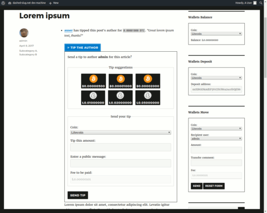 When a user clicks on the Tip the Author button, the tipping form expands, featuring suggested tip amounts.