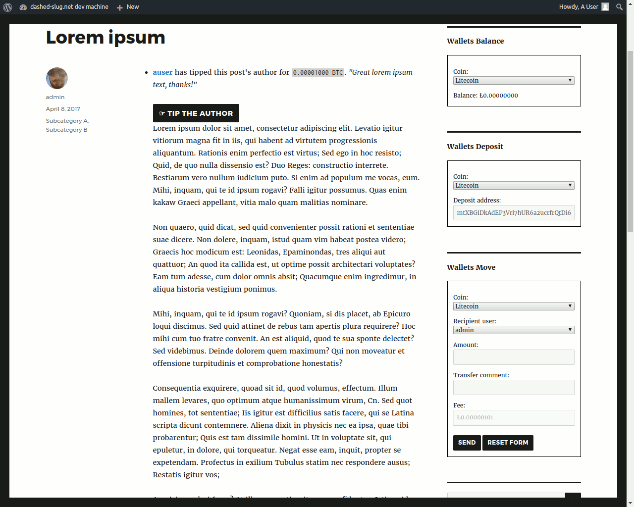 List of tips and tipping button at header of article.
