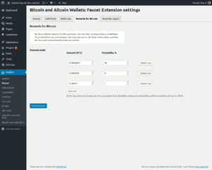 Bitcoin and Altcoin Wallets Faucet extension - Rewards settings