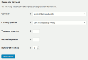 WooCommerce currency formatting settings