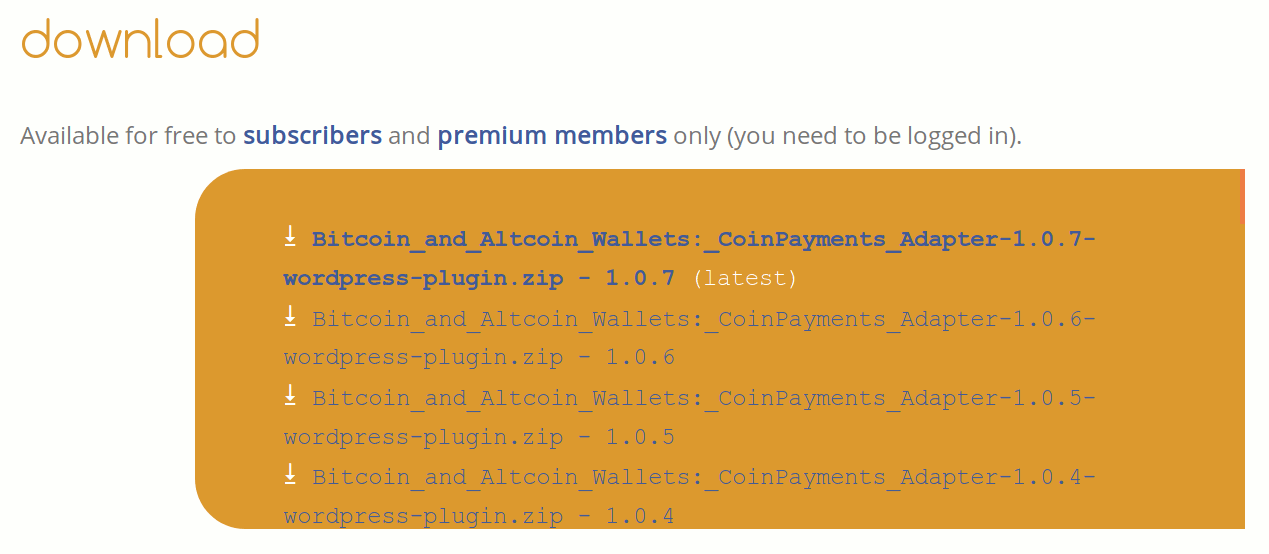 The CoinPayments adapter downloads on the dashed-slug website