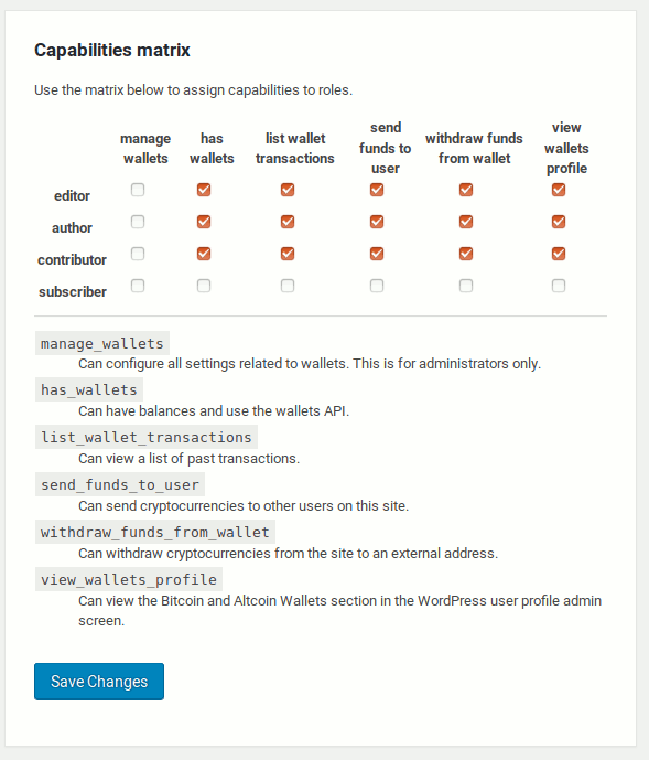 Managing wallets capabilities