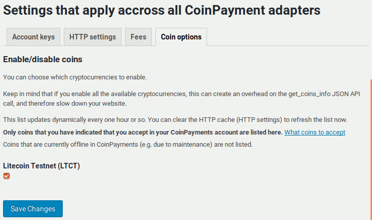 Enabling available coins in the CoinPayments adapter