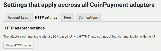 CoinPayments adapter clear cache button