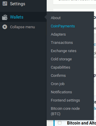 CoinPayments adapter in Wallets menu