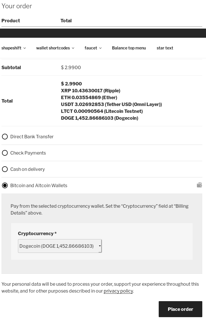 Let logged in users pay at WooCommerce checkout from their cryptocurrency wallet.
