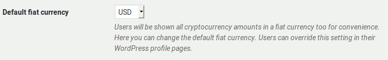 Default fiat currency setting for Bitcoin and Altcoin Wallets.