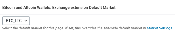 The page-wide default market selection metabox in the dashed-slug wallets Exchange extenion