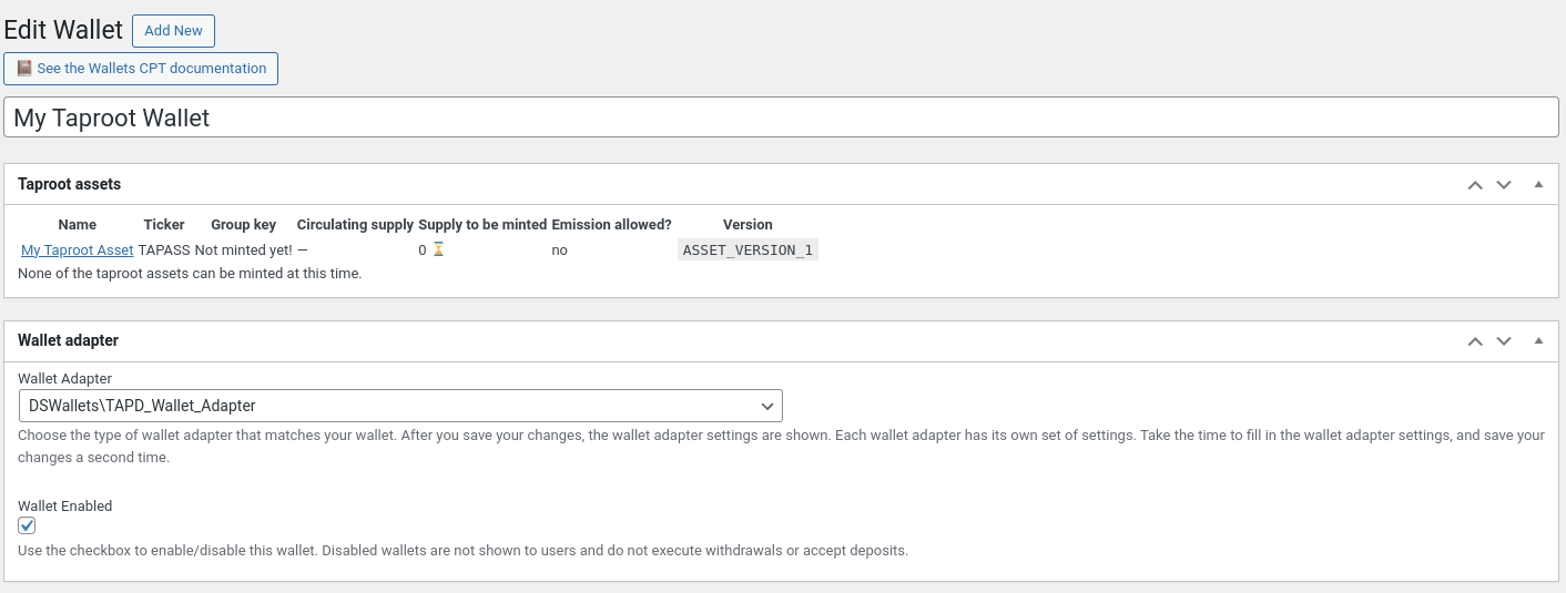 Admin mints a Taproot Asset - Step 2 of 3